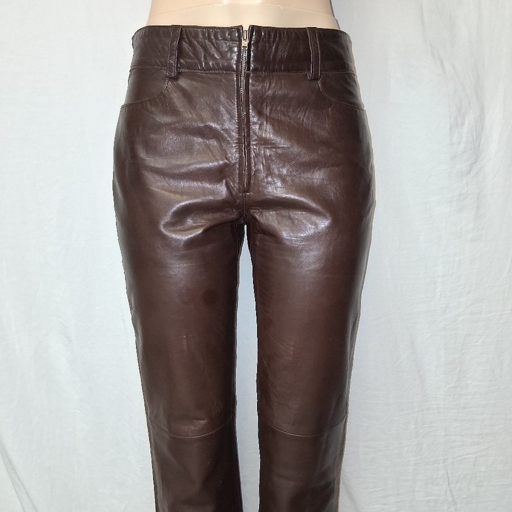 Banana Republic Dark Brown Straight Leg Vegan Leather Pant  Size 6 - Picture 5 of 17